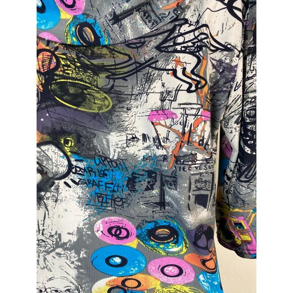 Joseph Ribkoff Abstract Graffiti Art Tunic Top size 12 Asymmetrical Button Boho - Picture 14 of 16